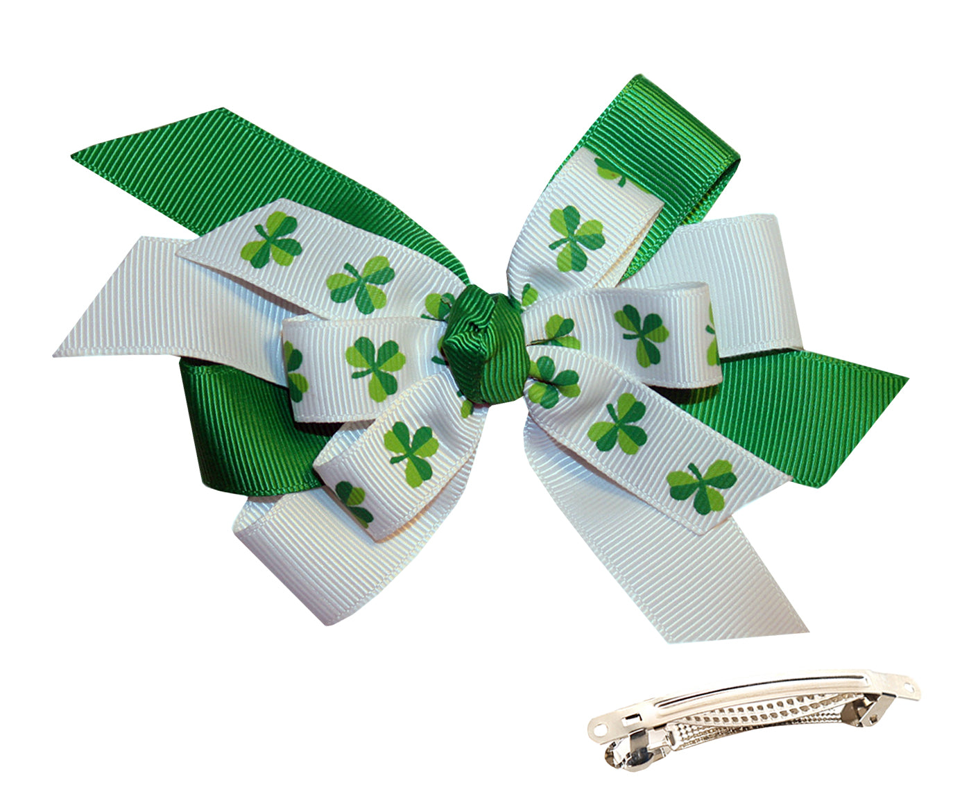 WD2U Girls 4.5" Layered St Patricks Shamrock Hair Bow French Clip