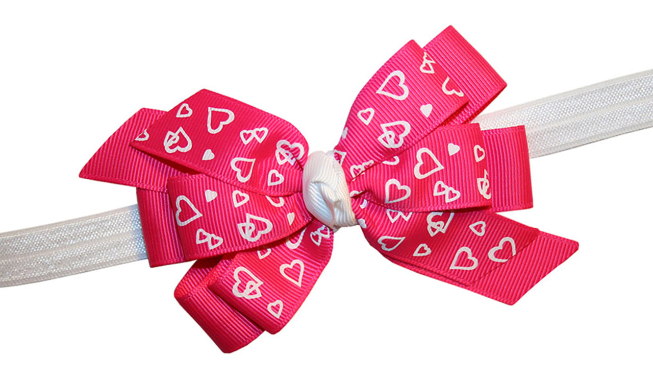 WD2U Girls Shocking Pink Heart Valentines Boutique Hair Bow Stretch Headband USA