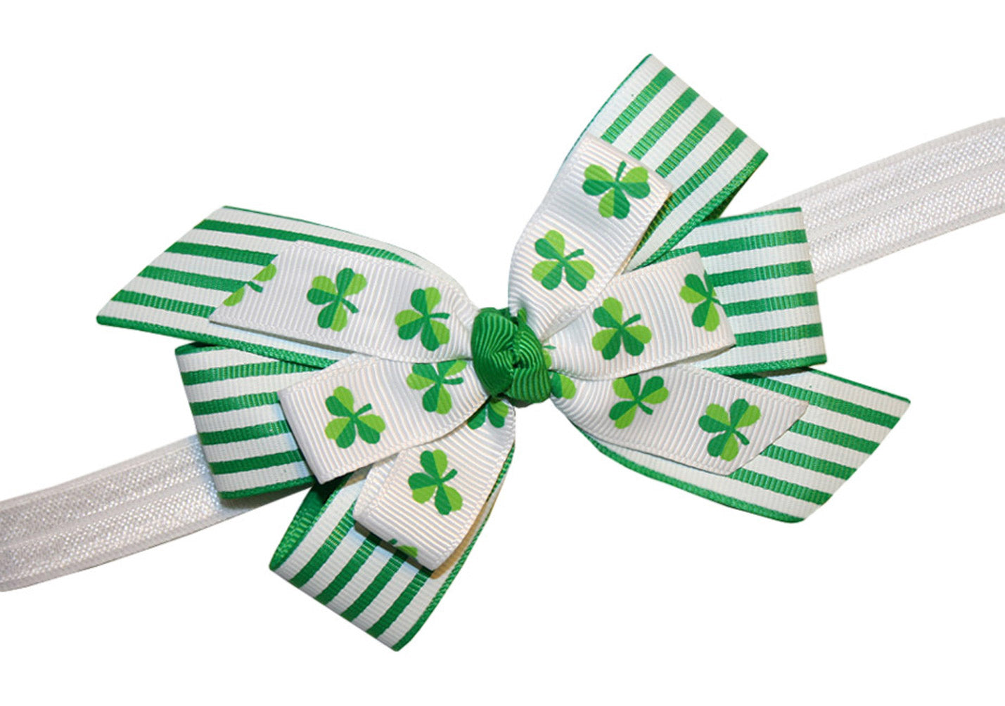 WD2U Baby Girls St Patricks Striped Shamrock Infant Hair Bow Stretch Headband