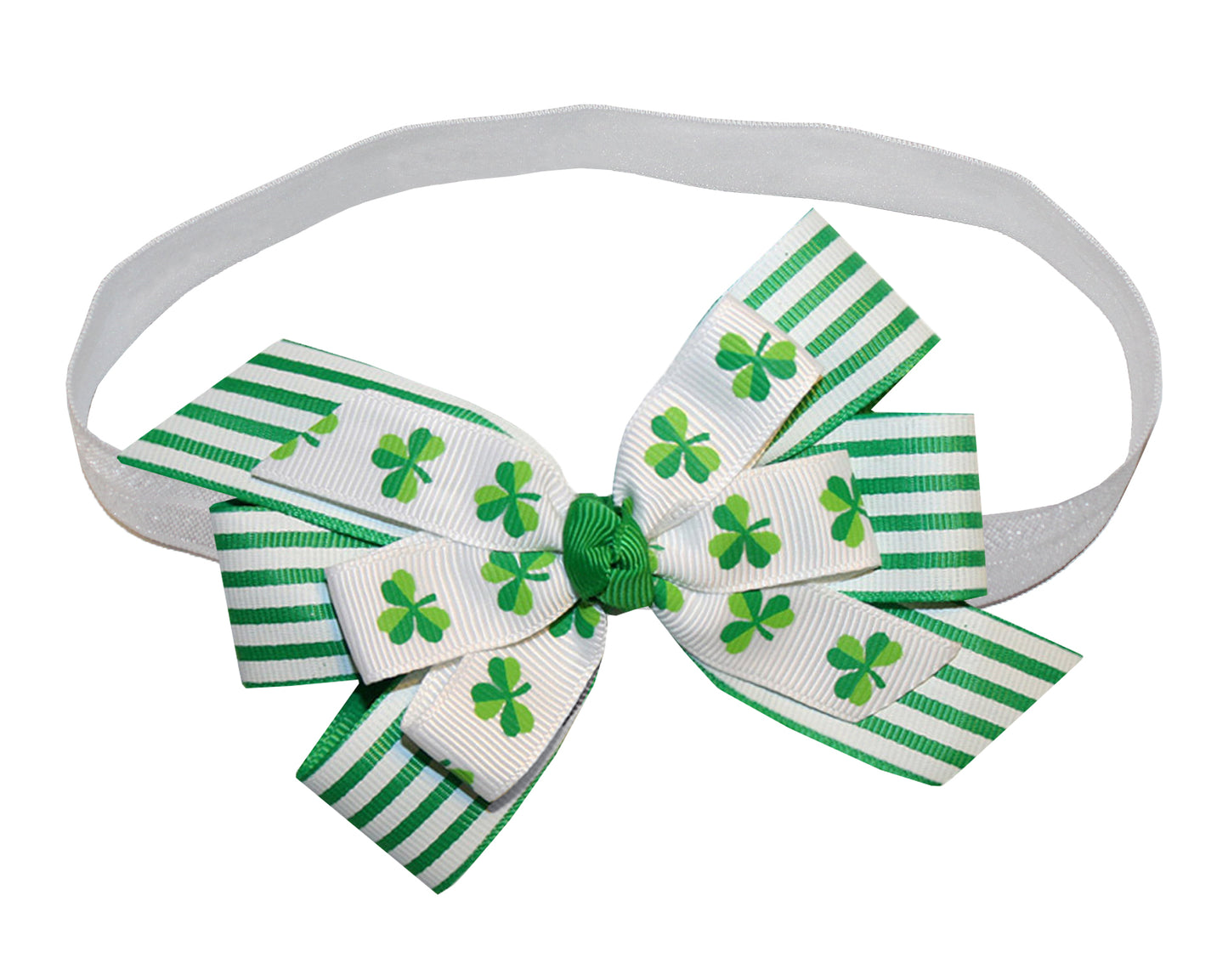 WD2U Baby Girls St Patricks Striped Shamrock Infant Hair Bow Stretch Headband