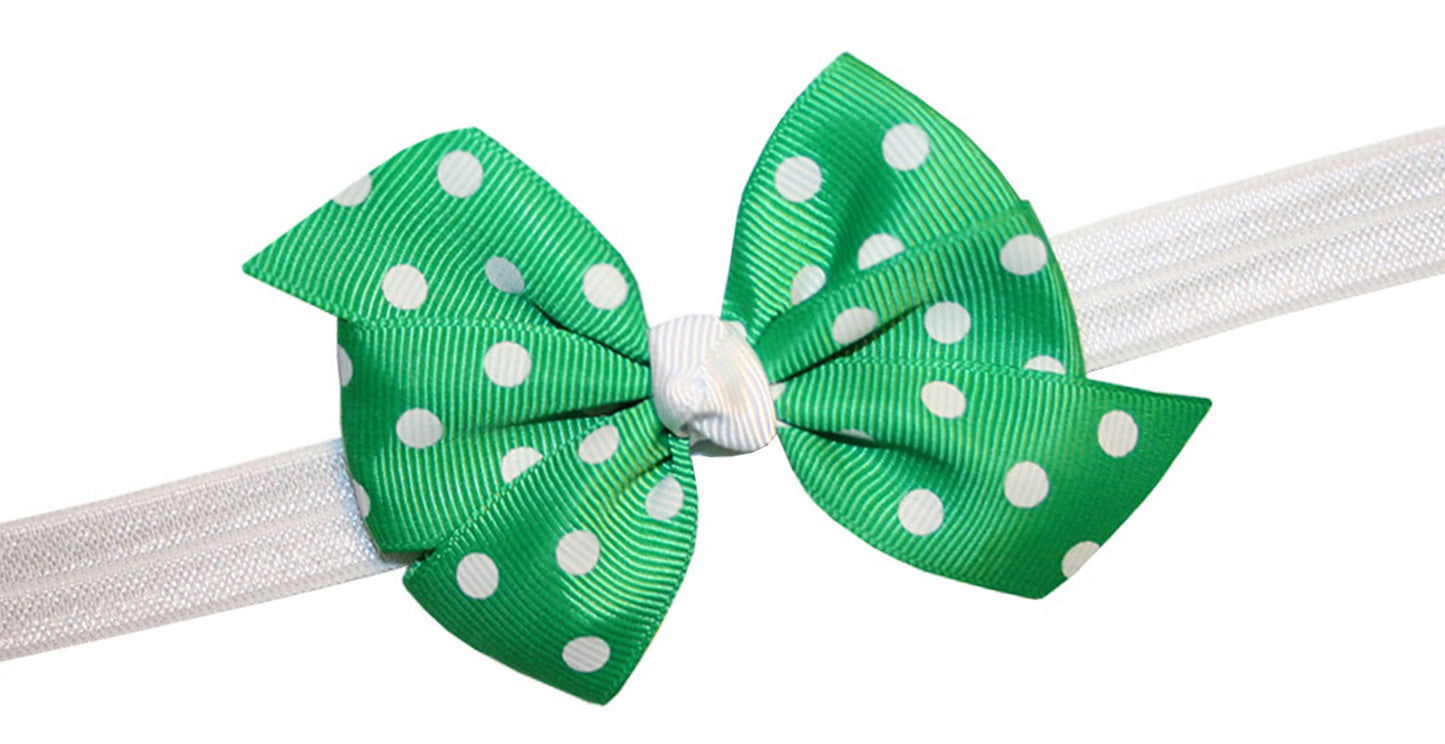 WD2U Baby Girls Green & White Dot St Patricks Hair Bow Infant Stretch Headband