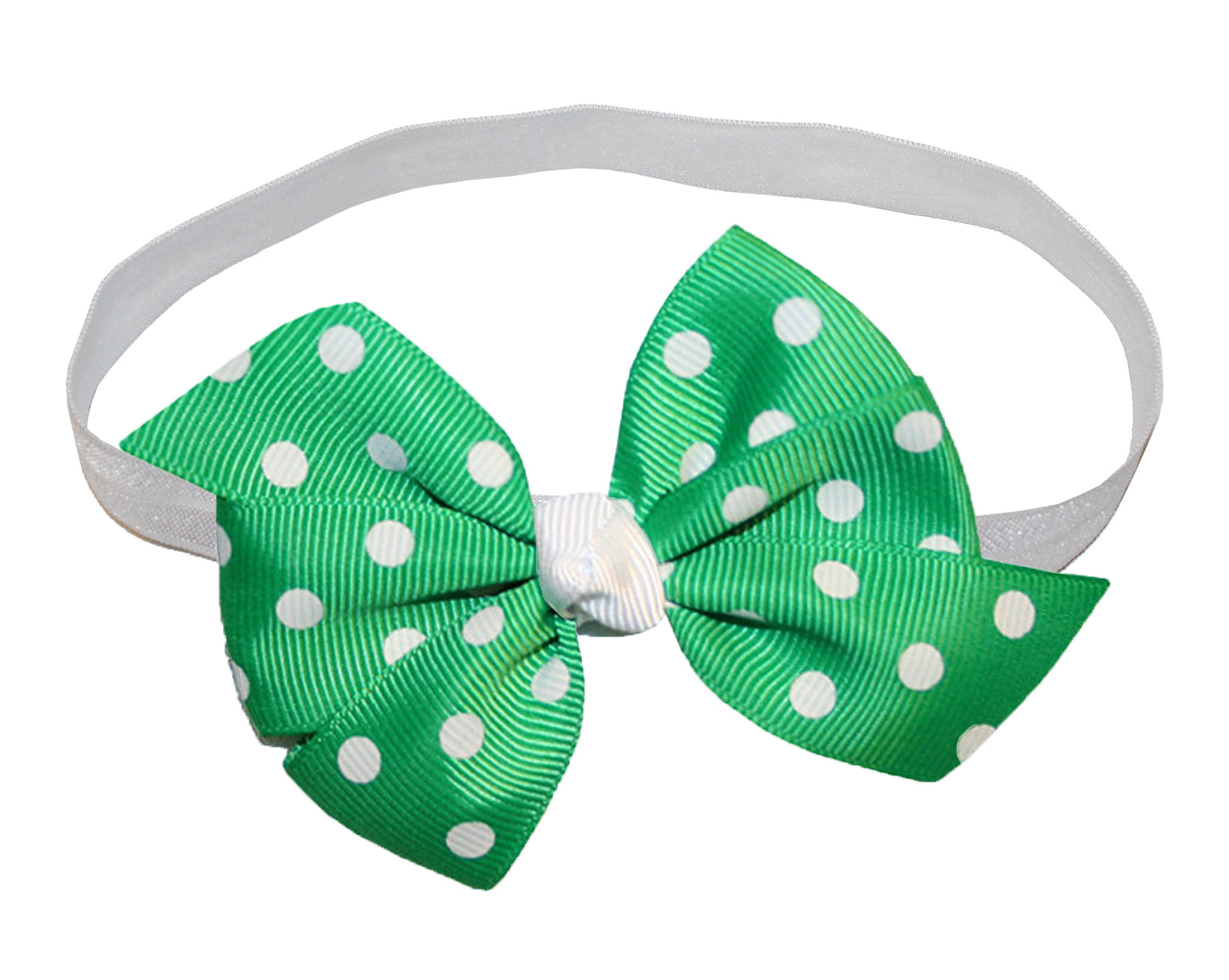 WD2U Baby Girls Green & White Dot St Patricks Hair Bow Infant Stretch Headband