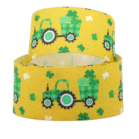 1.5" Grosgrain Tractor Loads of Luck St Patricks Day Ribbon DIY Crafts Bows