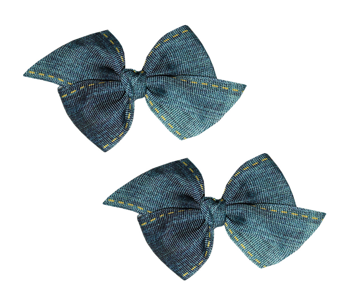 WD2U Baby Girls 2 Stitched Blue Jean Denim Grosgrain Hair Bows Alligator Clips