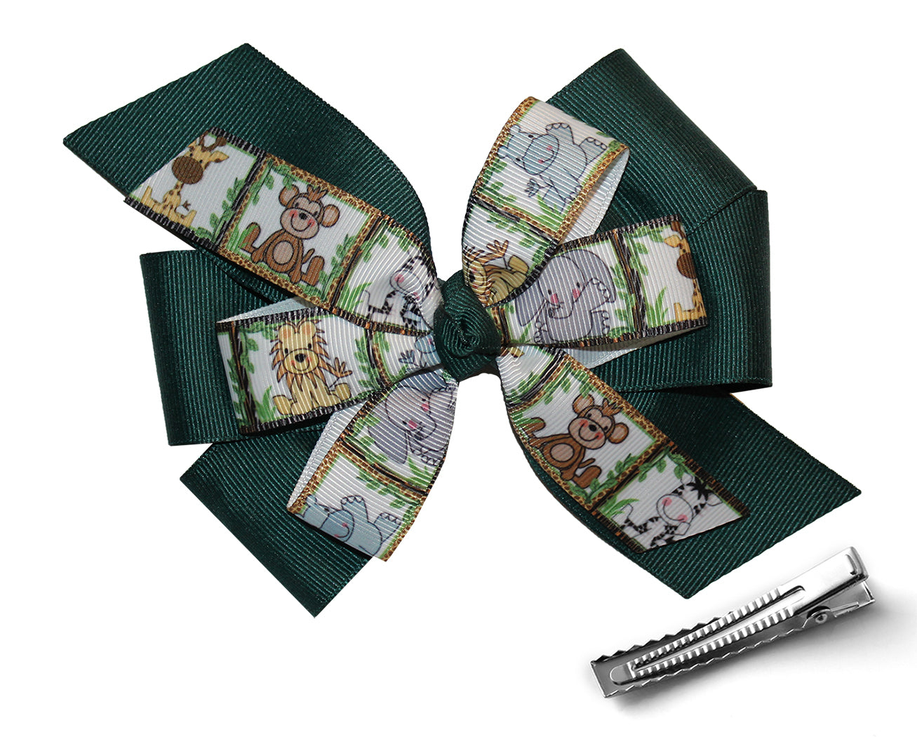 WD2U Girls 5" Welcome to the Jungle Grosgrain Hair Bow Alligator Clip