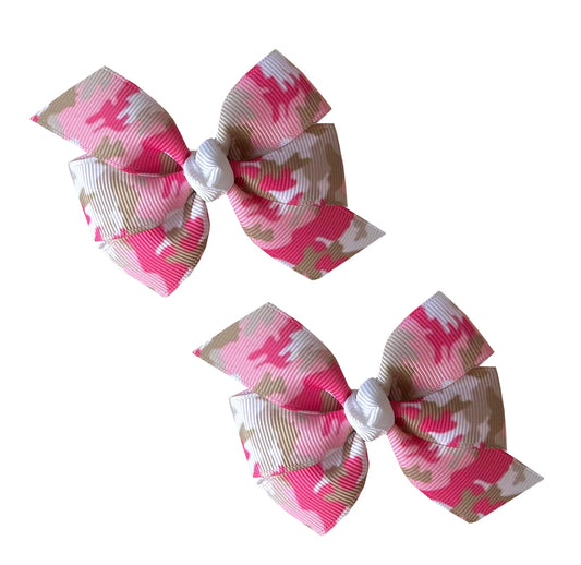 WD2U Set of Two Pink Camouflage Camo Hair Bows Alligator Clips USA