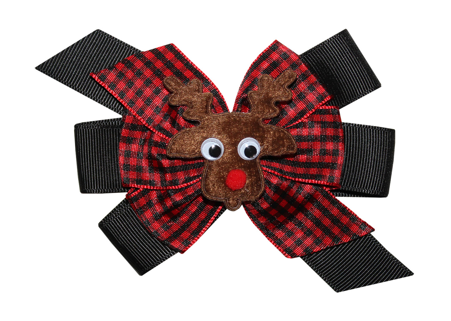 WD2U Girls Woodland Buffalo Plaid Reindeer Christmas Hair Bow Alligator Clip USA