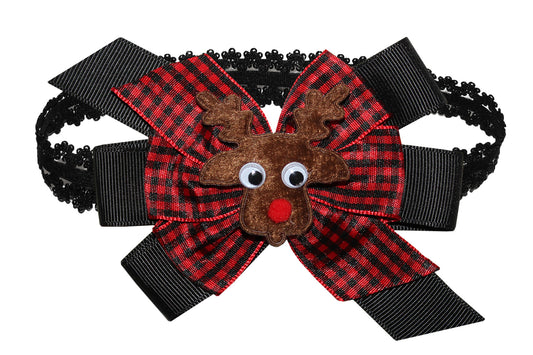 WD2U Baby Girls Woodland Buffalo Plaid Reindeer Christmas Hair Bow Headband USA