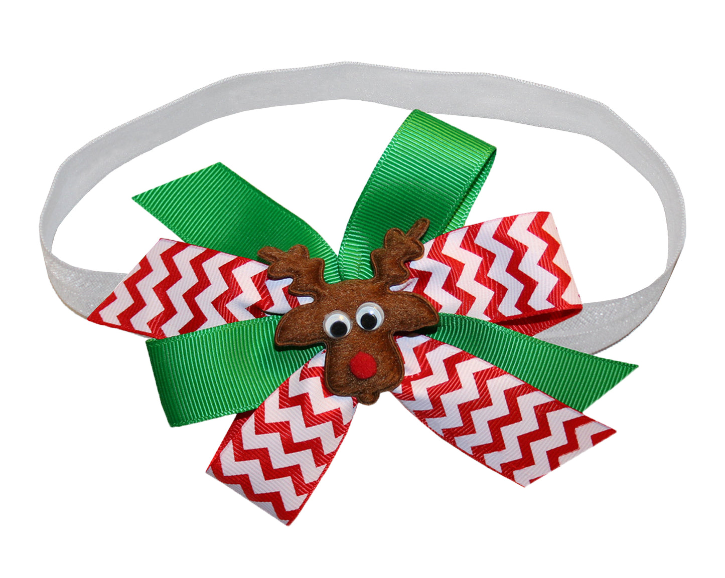 WD2U Baby Girls Reindeer Christmas Green & Chevron Bow Stretch Headband