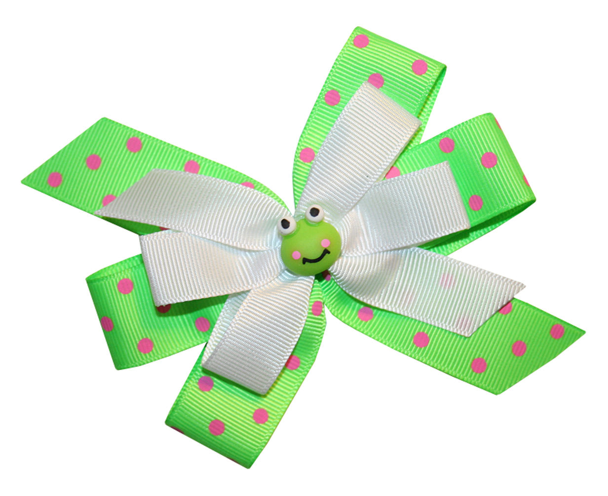 WD2U Girls Lime Green & Pink Frog Princess Hair Bow French Clip Barrette USA