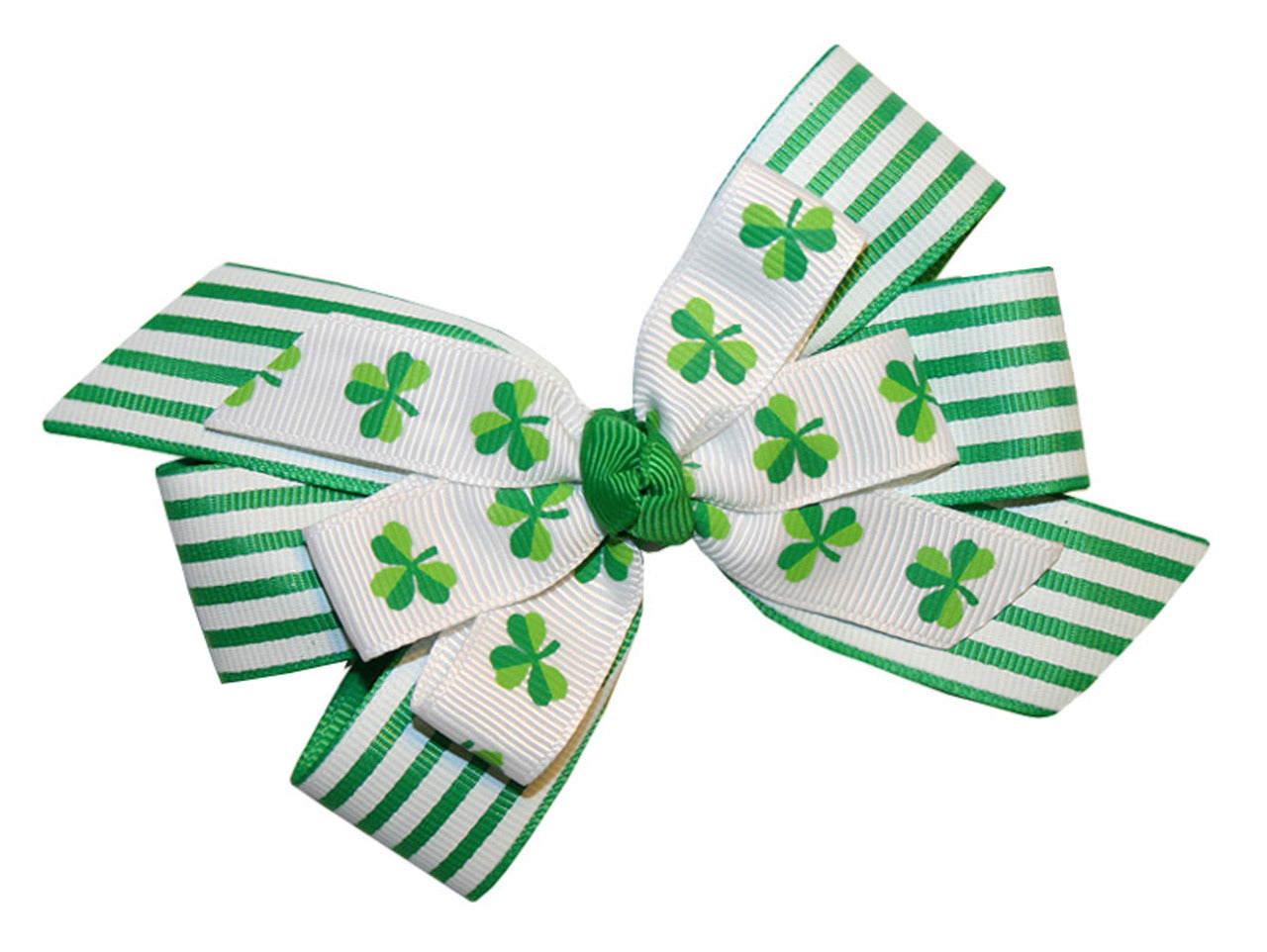 WD2U Girls St Patricks Green Striped Shamrock Hair Bow French Clip Barrette USA