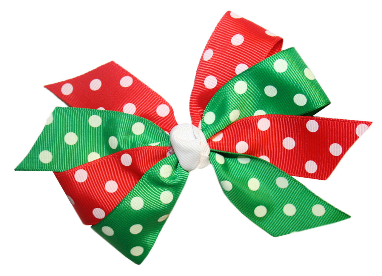 WD2U  Girls Christmas Dotted GrosGrain Holiday Hair Bow Alligator Clip