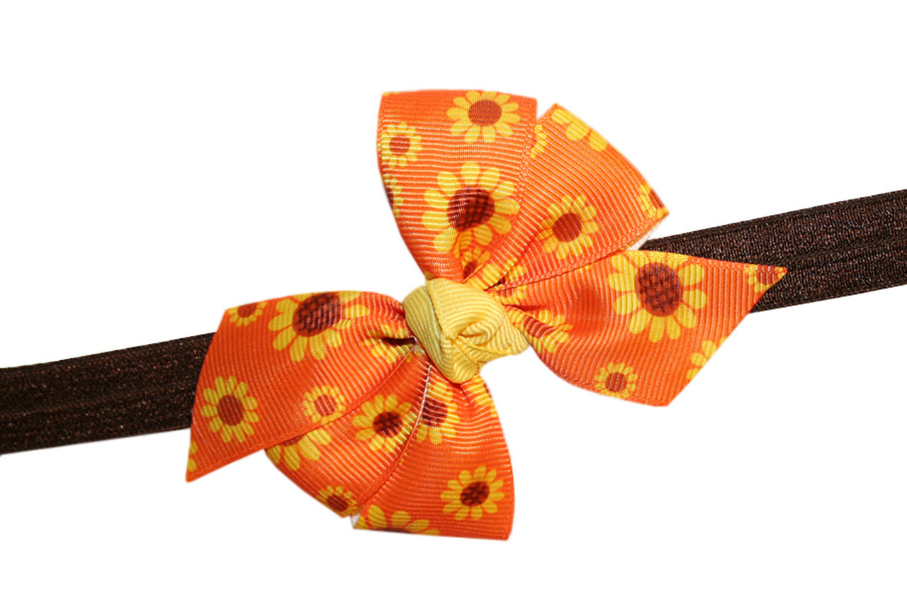 WD2U Baby Girls Infant Sunflower GrosGrain Harvest Hair Bow Stretch Headband